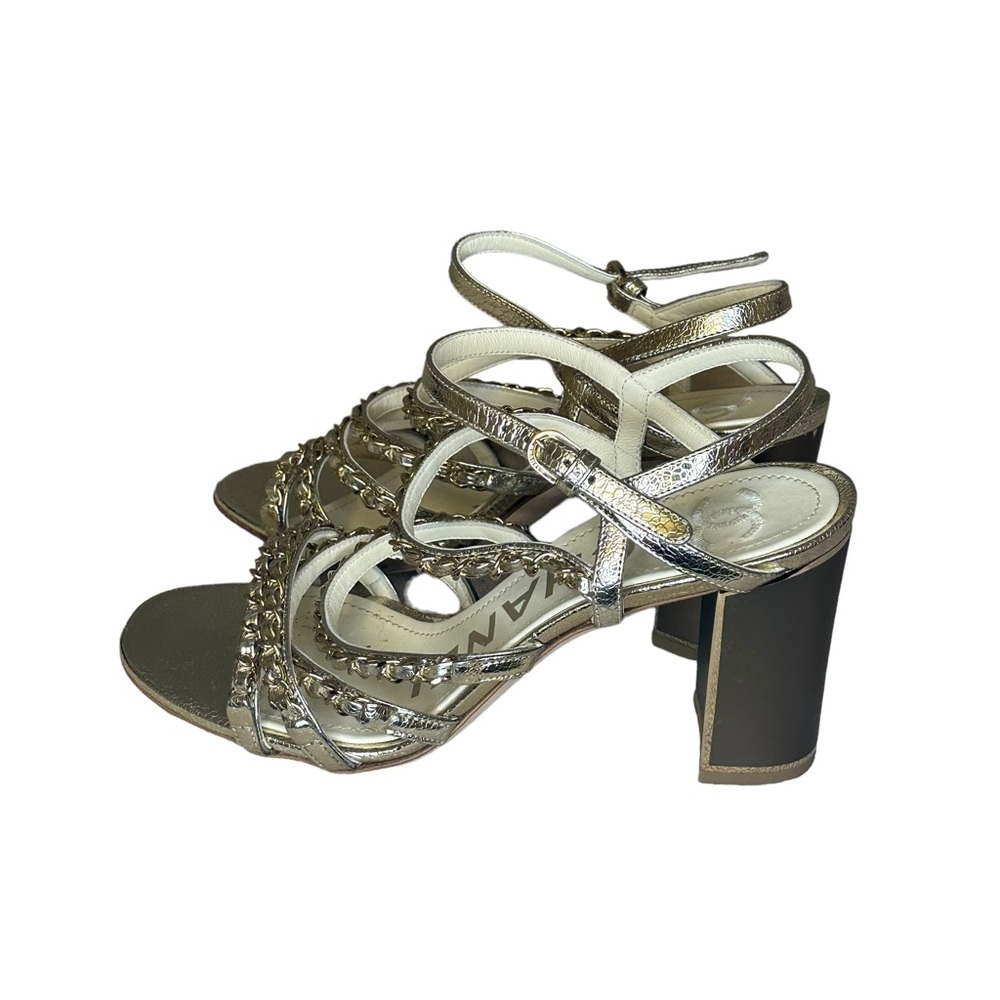 CHANEL GOLD CHAIN STRAPPY SANDAL HEEL